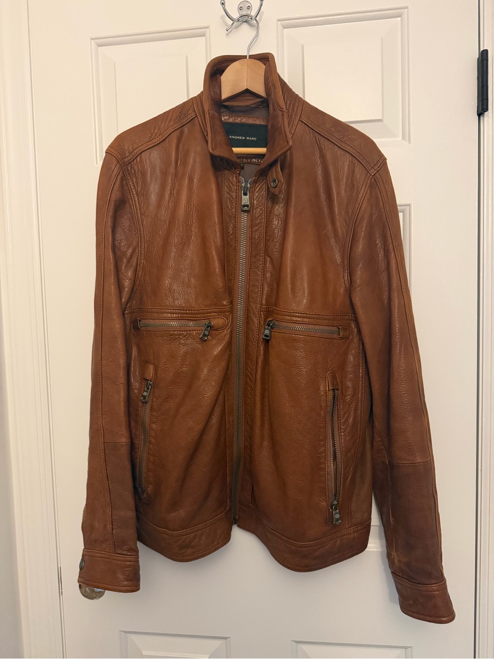 Andrew Marc Men's Cognac Brown Leather Jacket
